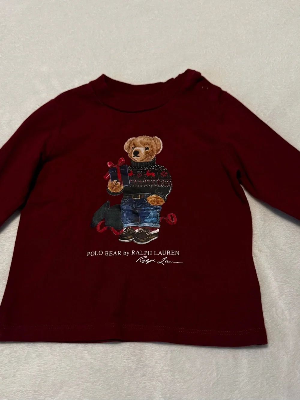 Ralph Lauren Maroon Polo Bear Long-Sleeve Tee